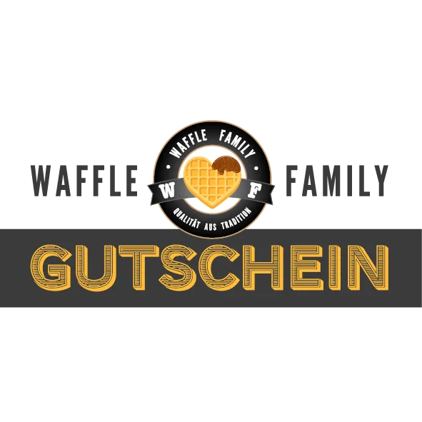 Vorderseite des Gutscheins mit dem Logo der Waffle Family und dem Schriftzug Gutschein